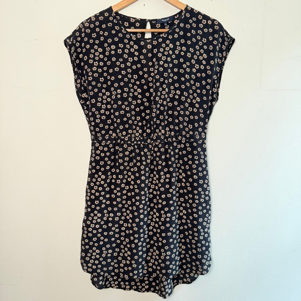 Madewell Silk Dress Casual Size 0 Black Excellent Floral Boho Summer Everyday